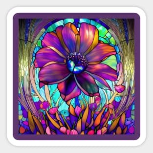 Stained Glass Purple Flower Sticker